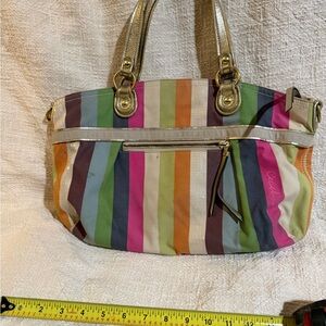 Coach Multicolor Striped Shoulder Bag with Gold Trim